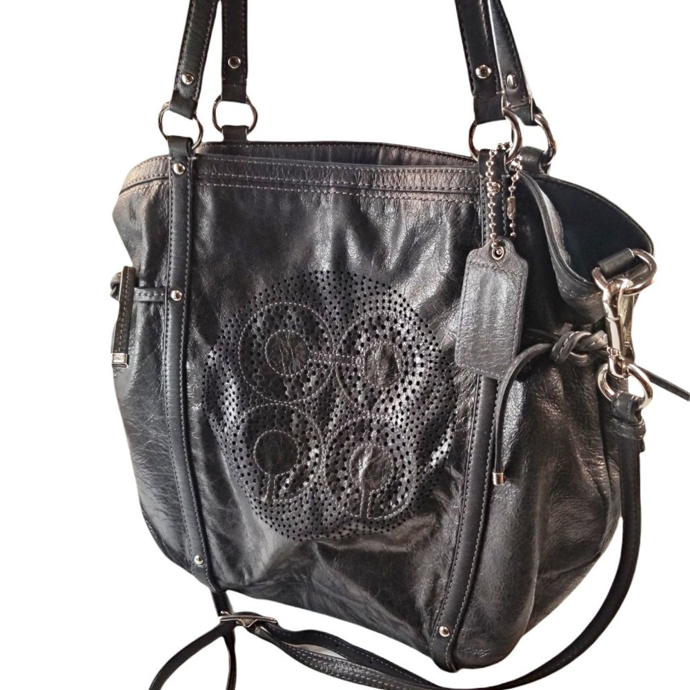 Coach Audrey XL Dotted OP Black Patent Leather Tote Handbag #19570